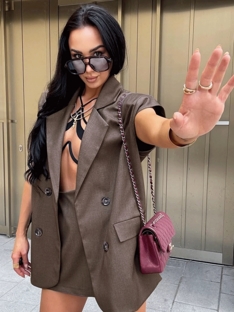 Długa kamizelka oversize SUMIKO - mocha mousse