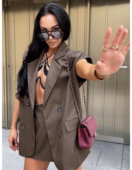 Długa kamizelka oversize SUMIKO - mocha mousse