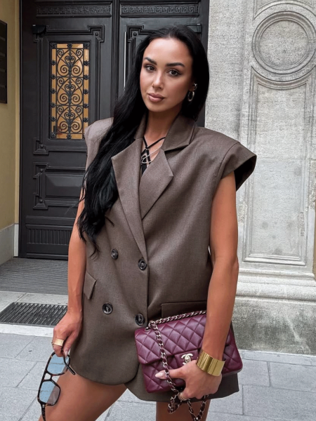 Długa kamizelka oversize SUMIKO - mocha mousse 2