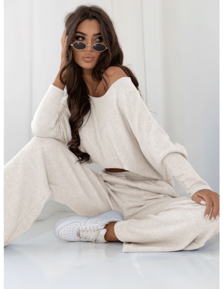 Komplet dzianinowy z szerokimi spodniami ELSINORE- cloud dancer