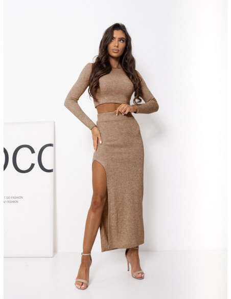 Komplet dzianinowy ze spódnicą SELWYN - cappuccino