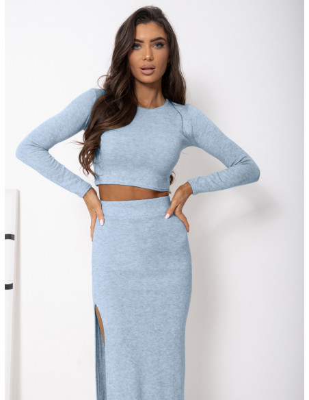 Komplet dzianinowy ze spódnicą SELWYN - błękitny