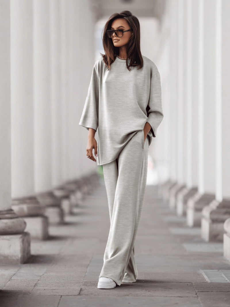 Stylowy komplet dresowy z tencelu MEGARA - szary melanż