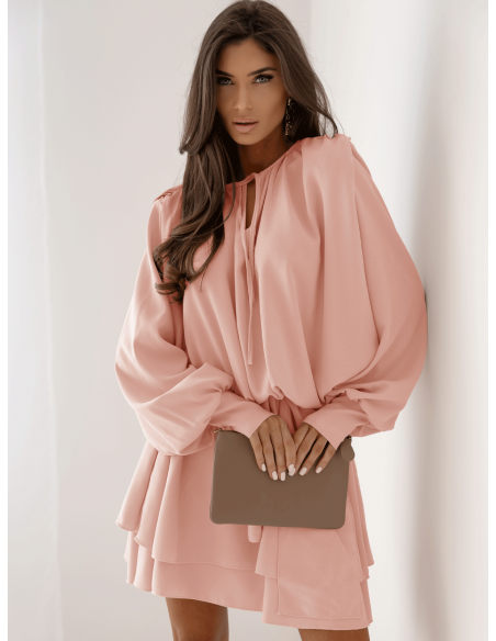 WP Rozkloszowana sukienka mini - pudrowy róż