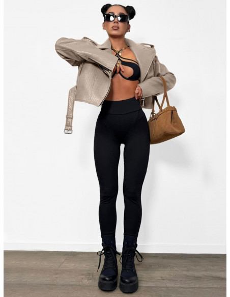 Krótka kurtka ramoneska z eko-skóry VELVARINE - mocha mousse