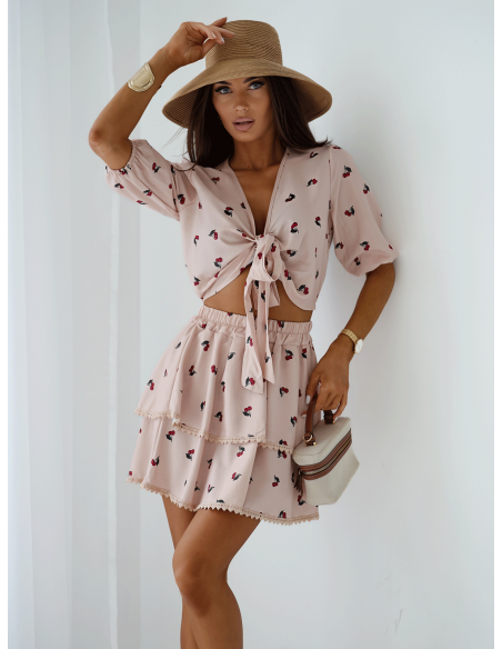 WP Komplet crop top i spódniczka w print - beżowy