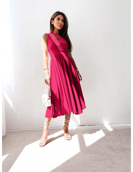 Sukienka midi na jedno ramię CHIKA - fuksjowa