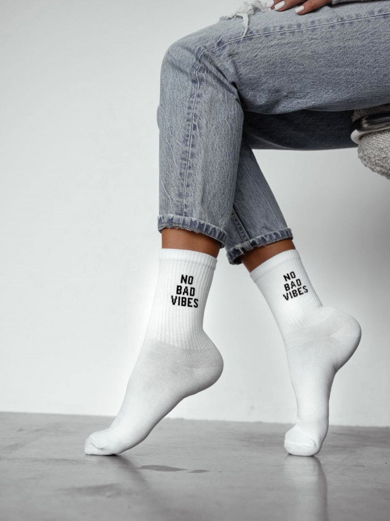 Skarpetki damskie NO BAD VIBES - białe