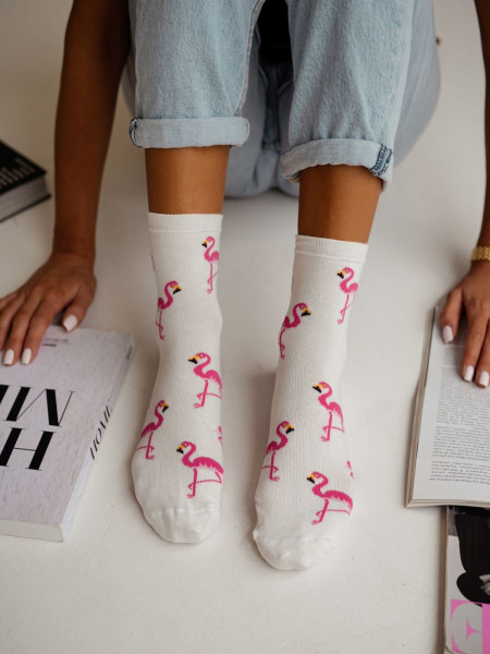 Skarpetki damskie FLAMINGI - białe