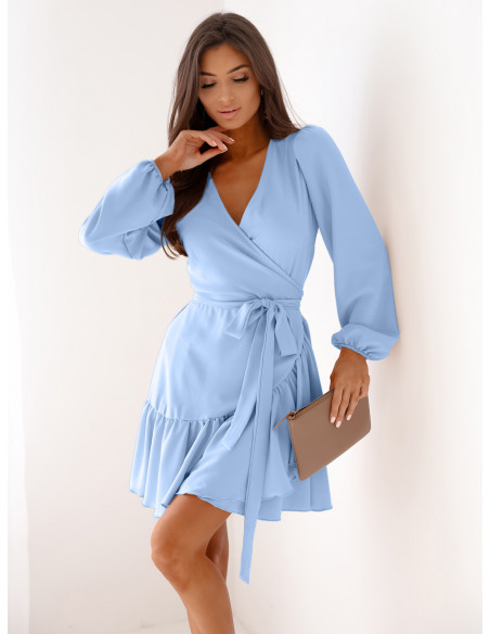 WP Przekładana sukienka z falbaną - błękitna