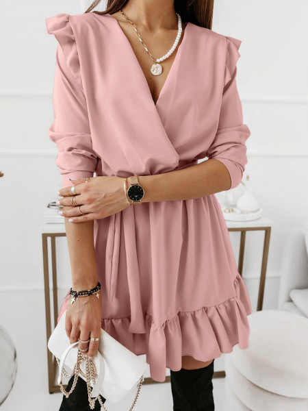 WP rozkloszowana sukienka z falbankami - brudny róż 2