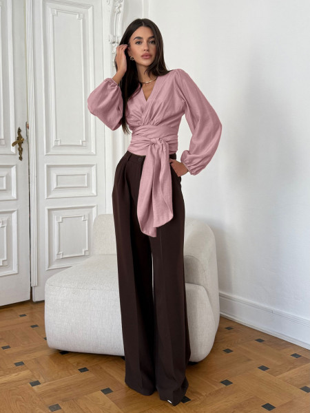 WP elegancka przekładana bluzka - brudny róż