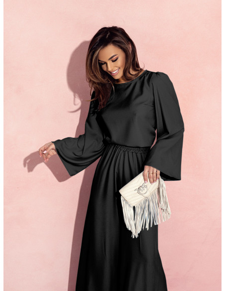 Modny komplet z szerokimi spodniami MAVIS - czarny