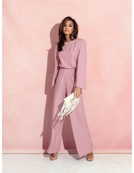 Modny komplet z szerokimi spodniami MAVIS - brudny róż