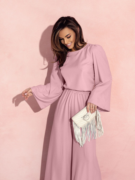 Modny komplet z szerokimi spodniami MAVIS - brudny róż 2