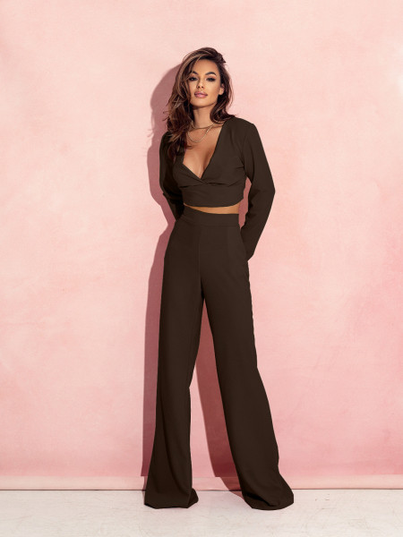 Elegancki komplet ze spodniami FAIZA - czekoladowy 2