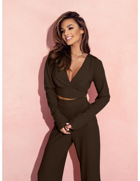 Elegancki komplet ze spodniami FAIZA - czekoladowy