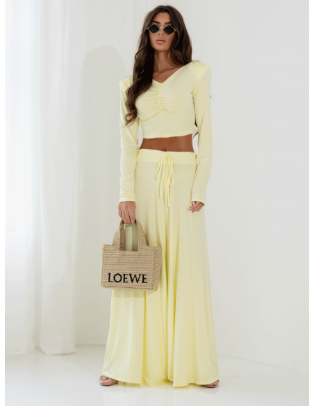 Komplet bluzka i szerokie spodnie wiskoza THORA - cytrynowy