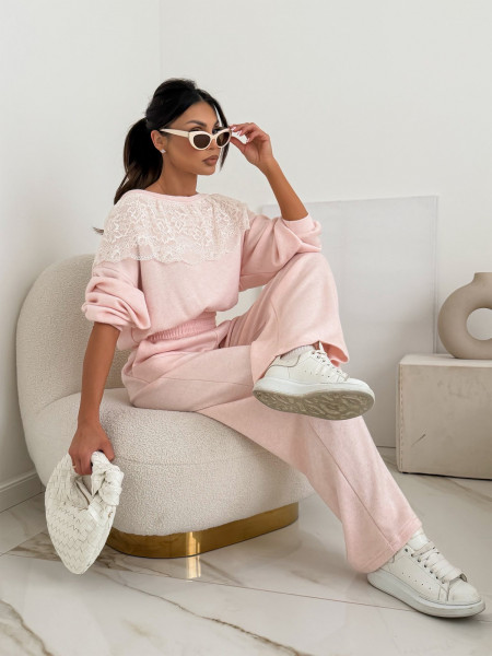 Komplet dzianinowy z szerokimi spodniami IMARA - pudrowy róż 2