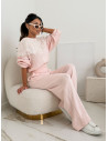 Komplet dzianinowy z szerokimi spodniami IMARA - pudrowy róż