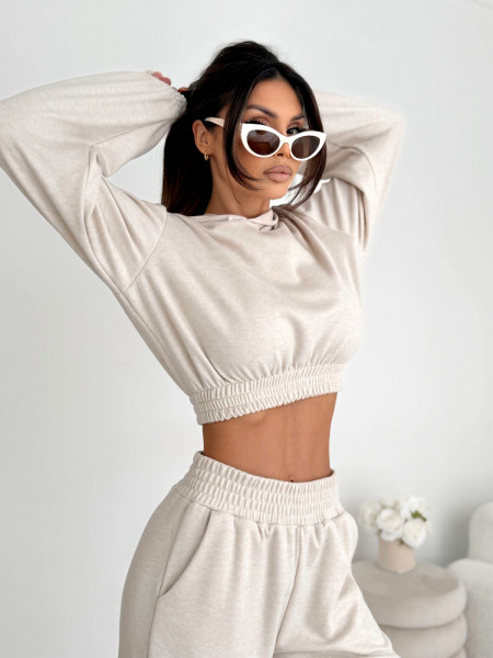 Komplet dzianinowy krótka bluza i spodnie AMBER - beżowy 2