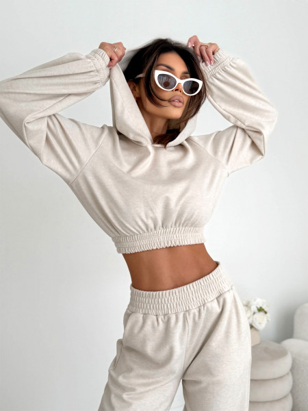 Komplet dzianinowy krótka bluza i spodnie AMBER - beżowy