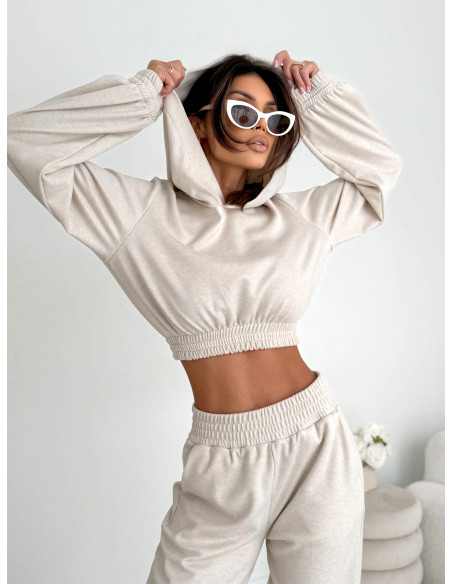 Komplet dzianinowy krótka bluza i spodnie AMBER - beżowy