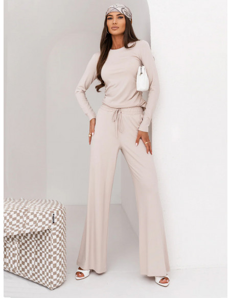 Komplet wiskozowy z szerokimi spodniami SAUDA - beżowy