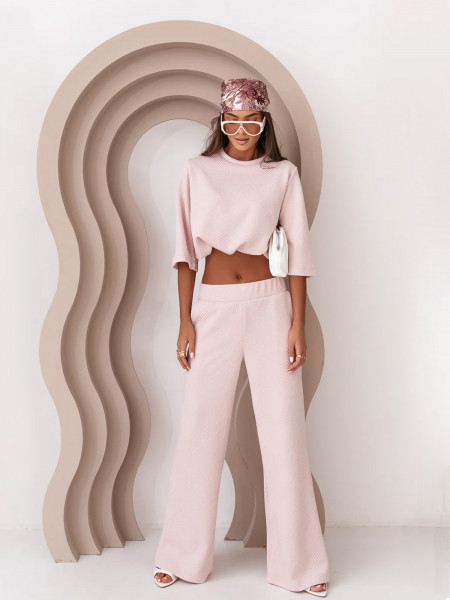 Komplet wiskozowy z szerokimi spodniami NAKIMI - pudrowy róż 2