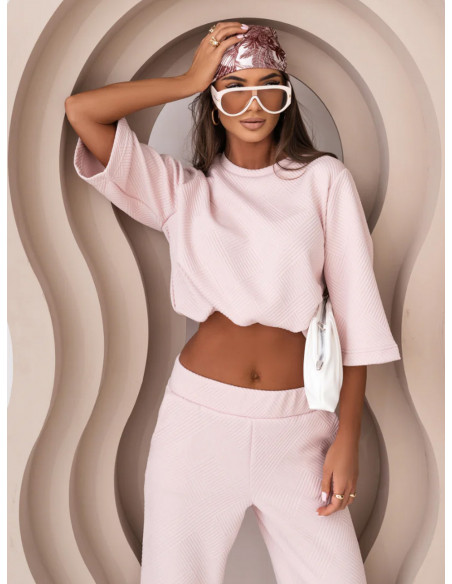 Komplet wiskozowy z szerokimi spodniami NAKIMI - pudrowy róż