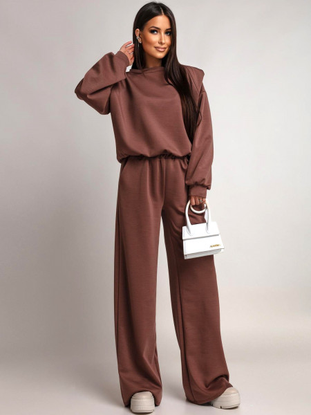 Komplet dresowy z szerokimi spodniami KIANO - czekoladowy