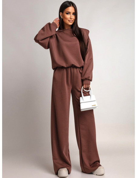 Komplet dresowy z szerokimi spodniami KIANO - czekoladowy