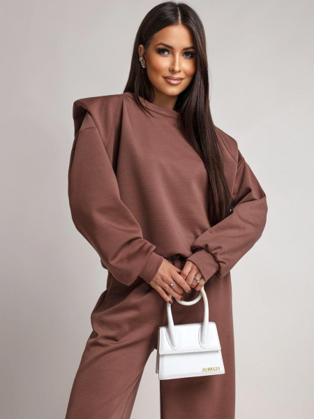 Komplet dresowy z szerokimi spodniami KIANO - czekoladowy 2