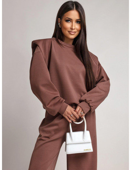 Komplet dresowy z szerokimi spodniami KIANO - czekoladowy