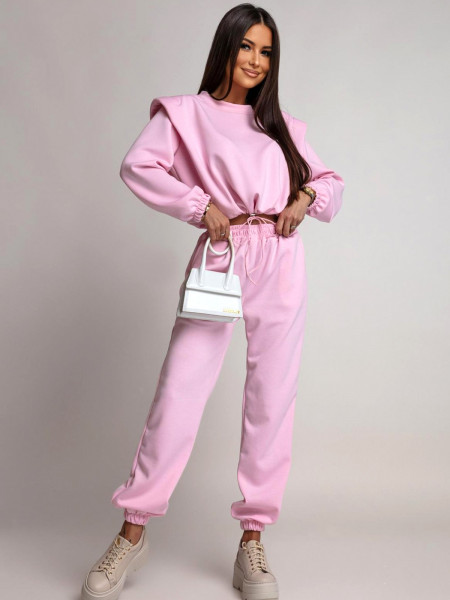 Wiskozowy dres krótka bluza i spodnie VERDA - pudrowy róż