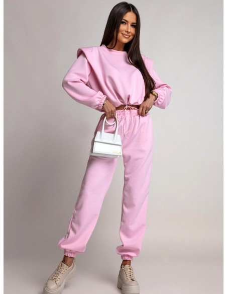 Wiskozowy dres krótka bluza i spodnie VERDA - pudrowy róż