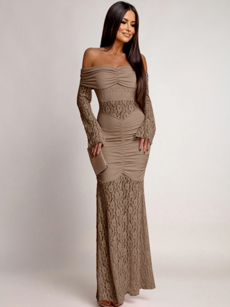 Sukienka maxi z odkrytymi ramionami SANTORIA - mocha mousse 2