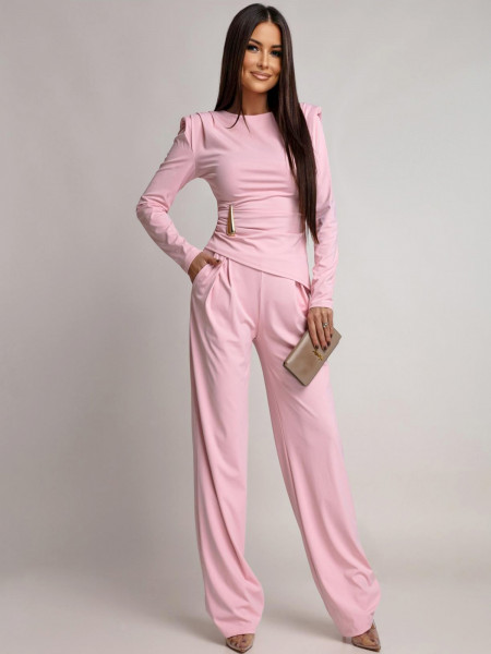 Kobiecy komplet z szerokimi spodniami ITANJA - pudrowy róż