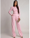 Kobiecy komplet z szerokimi spodniami ITANJA - pudrowy róż