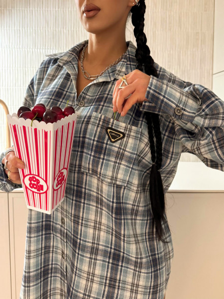 Bawełniana koszula w kratę oversize RAVELIA - niebieska 2