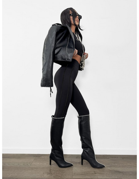 Elastyczne legginsy z podwójnym lampasem KERII - czarne