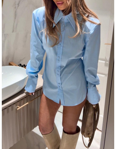 Elegancka bawełniana koszula z mankietami DAKARA - błękitna