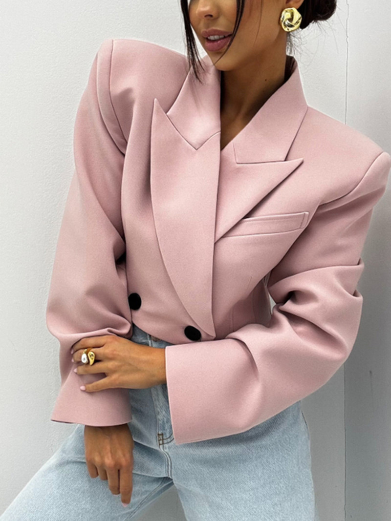 Elegancka krótka marynarka oversize KAMALU - brudny róż