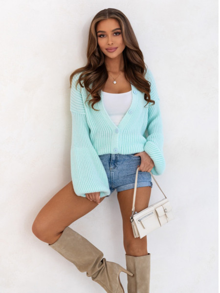 Sweter kardigan zapinany na guziki ROBI - miętowy