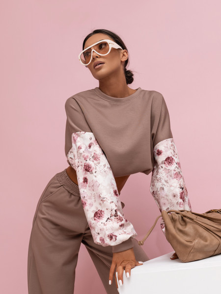 Wiskozowy dres z szerokimi spodniami WISSA - cappuccino