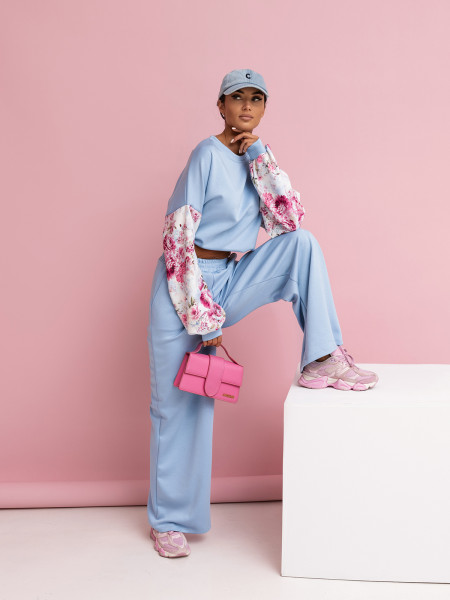 Wiskozowy dres z szerokimi spodniami WISSA - niebieski 2