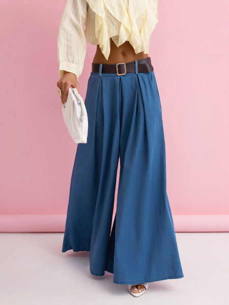 Bawełniane spodnie palazzo denim JAEL - niebieskie 2