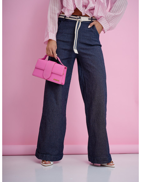 Bawełniane szerokie spodnie denim CADEN - granatowe