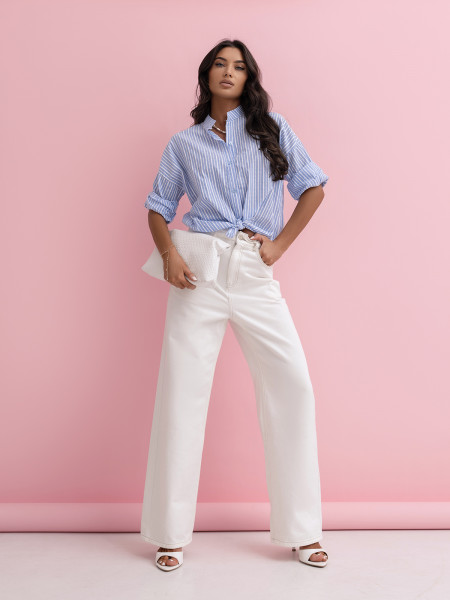 Elegancka bawełniana koszula ze stójką EREMI - błękitna