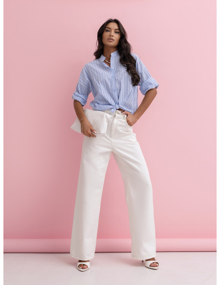 Elegancka bawełniana koszula ze stójką EREMI - błękitna